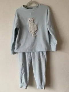 水色 猫刺繍 パジャマ 100cm~