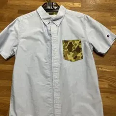 Champion 半袖シャツ グレー M 迷彩ポケット　長期自宅保管品