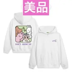 バックプリント 個性的デザイン　パーカー　白　ホワイト　オーバーサイゼ　L