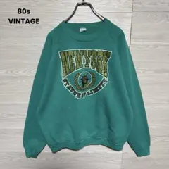 80s VINTAGE USA製 短丈 スウェット ラグラン アーチ ビックロゴ