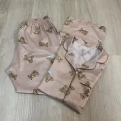 GU サテン　くま柄 パジャマ 上下セット ピンク　ルームウェア