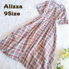 日本製 Alizzaꕤリネン混 タータンチェック柄 シャツワンピース ロング