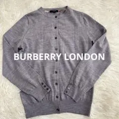 【バーバリーロンドン】ウール 刺繍 ロゴボタン チェック カーディガン