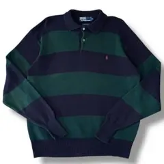 90s Ralph Lauren”ラルフローレン”コットン ニット ロングポロ