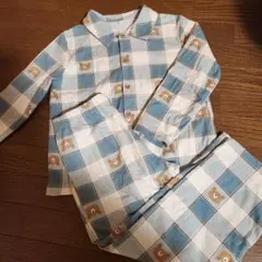 イギリスキッズ パジャマ チェック柄 クマ刺繍5-6歳