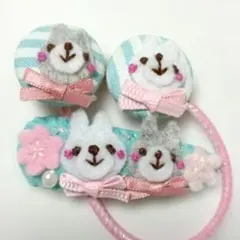 ウサギデザインのヘアクリップヘアゴムセット