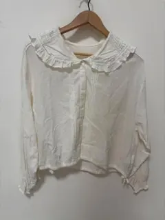 ニコアンド　フリル付き襟 ブラウス ホワイト