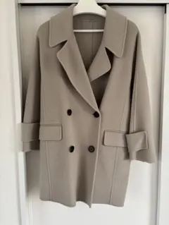 ミラオーウェン　ベージュ ダブルブレスト ウールコート　FREE
