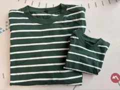 長袖　緑ボーダーTシャツ　親子リンクコーデ