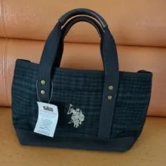 U.S. POLO ASSN. グリーンチェック トートバッグ