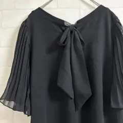 【Rewde】プリーツ袖 シフォン袖 カットソー ネックリボンデザイン 2way