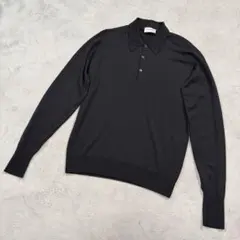 ジョンスメドレー　黒　長袖　ニット　ポロシャツ　Mサイズ ウール