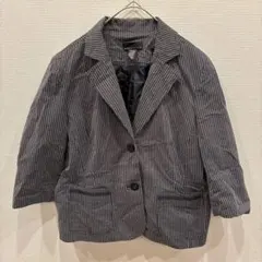 美品✨️【L】テーラード　ジャケット　七分袖　グレー　ストライプ　カジュアル