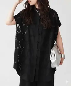 【patterntorso】花柄シアーシャツ ノースリーブ ブラック