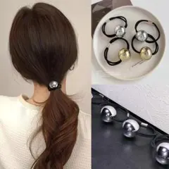 ヘアゴム,シルバー１個,銀色,玉,丸型,艶あり,直径約３センチ,Loves