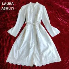 ローラアシュレイ　シャツワンピース ウエストリボン　刺繍　長袖 レース　花