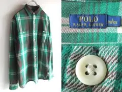 POLO RALPH LAUREN チェックネルシャツ ワークシャツ S 緑