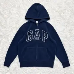 GAP ギャップ ボア生地 ジップアップパーカー デカロゴ アーチロゴ ネイビー
