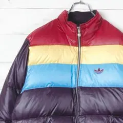 アディダス ダウンジャケット 黒タグ トレフォイルロゴ刺繡 マルチカラー 100