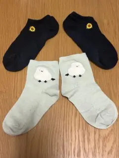 靴下屋 Tabio 靴下 2点セット シマエナガ ひまわり 緑 グリーン 黒のサムネイル