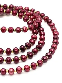 【高品質テリ強】本真珠レッドカラーベビーパールネックレス62cm 赤色真珠