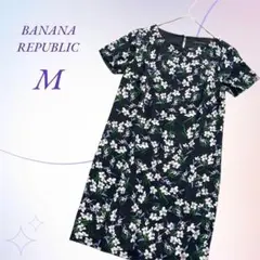 【美品】バナナリパブリック／花柄 半袖 ワンピース ブラック サイズ2のサムネイル