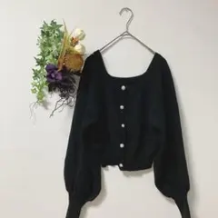 【GRL】 グレイル　黒のニット風トップス バルーンスリーブ