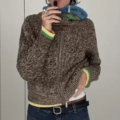 ダブルジッパー　ニットカーディガン