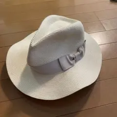 中折れ　ハット　夏用　ベージュ　リボン　ペーパーハット