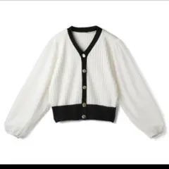 シフォンスリーブ配色ニットトップス[at1721]