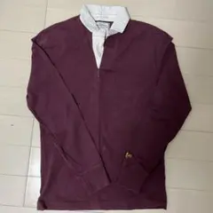 バーガンディ 長袖ポロシャツ 白襟