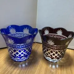 키리코 유리 블루・레드 에도 키리코 사츠마 키리코 색상 피자 레트로 쌍 2개 세트