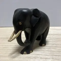 E-壁 木製 象 彫刻 オブジェ アジアンテイスト 置物 民芸品 黒檀調 牙付き