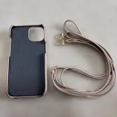 iPhone14 スマホショルダーケース グレージュ ショルダーストラップ付