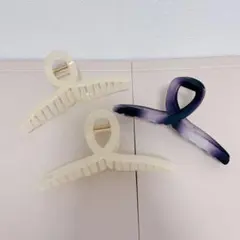 ✦バンス 髪留め クリップ 大きめ ヘアクリップ 3本 クリーム 紫 まとめ