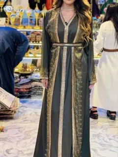 ビジュー付き　アバヤ　ロングワンピース　ドバイ