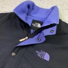 ノースフェイス刺繍ロゴナイロンジャケット裏地フリースL黒×紫90sUS規格