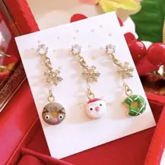 クリスマスドーナツ サンタ リース トナカイ 3点セット ハンドメイド ピアス