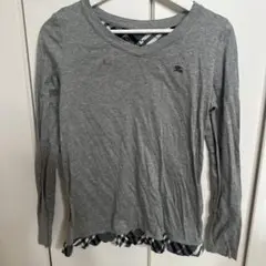 Burberry グレー Vネック長袖Tシャツ