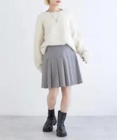 グレー インパン付きプリーツミニスカート