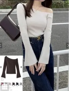 GRL グレイル　ワンショルダーフレアスリーブニット　ホワイト［ru1102］