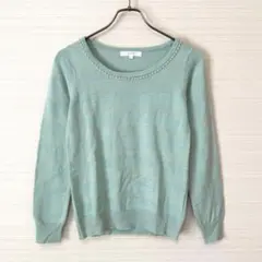 grove パール付きセーター パステルグリーン S ラメ ボーダー 美品