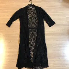 LOWRYS FARM ロング　カーディガン　レース　ブラック　黒　レディース