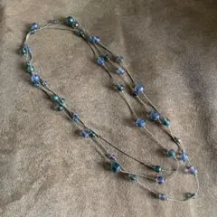 グリーン系ガラス玉ビーズ 多層ロングネックレス