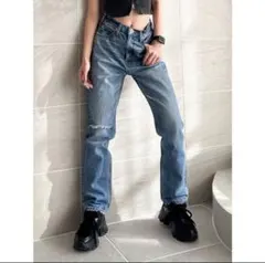 【XS】GYDA ハイウエスト デニム パンツ ストレート スリムのサムネイル