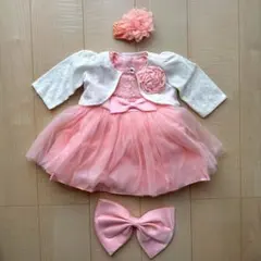 美品　ベビードレス　60 ヘアバンド　バックリボン付き