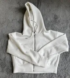 ホワイト クロップドパーカー フルジップ