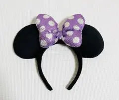 ミニーマウス カチューシャ 紫のリボン