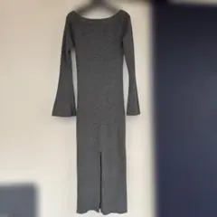 グレー ニット ロングワンピース ベルスリーブ