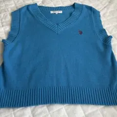 U.S. POLO ASSN. 青 Vネック ニットベスト F